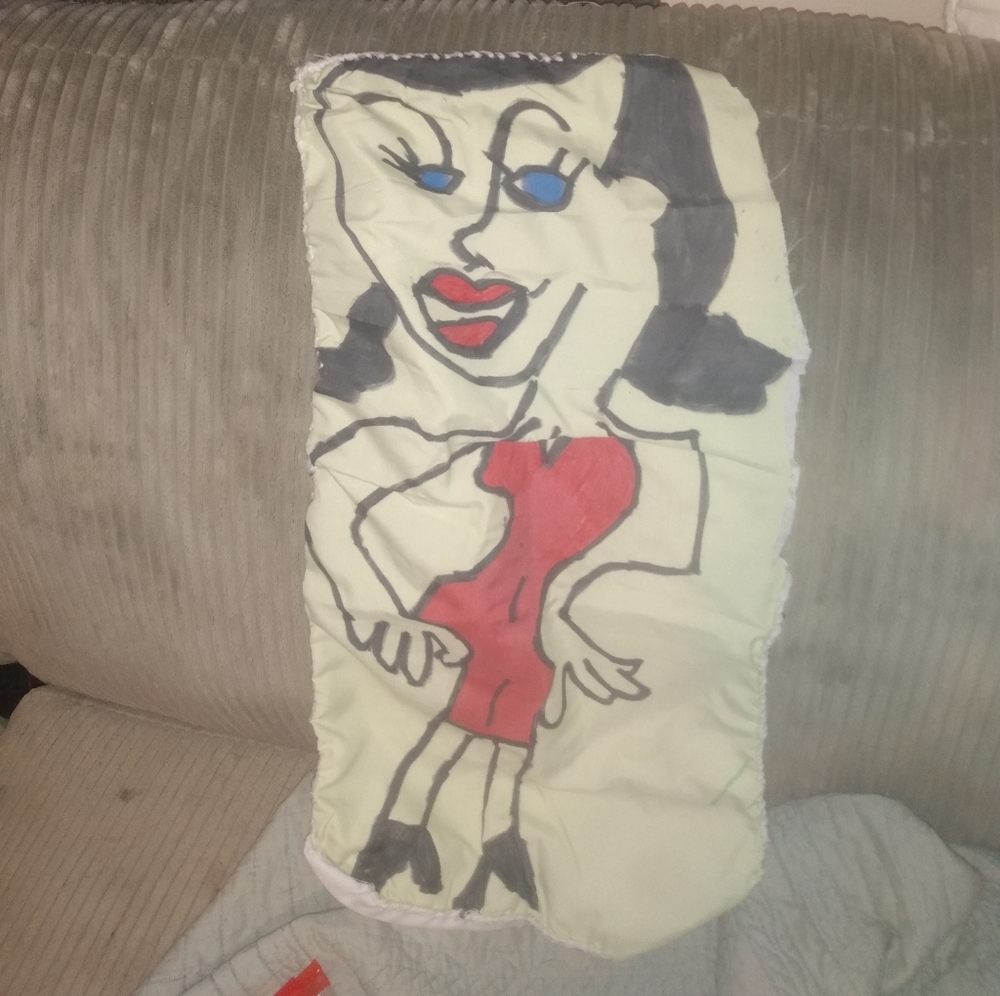 Handmade Art Pillow with Red Dress Design